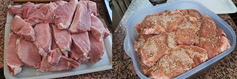 Mięso pokrojone i przyprawione.