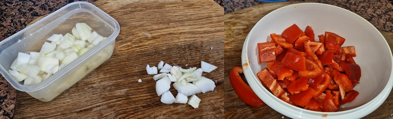 Skrojona cebula i papryka.