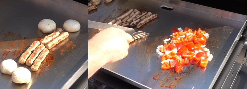 Pieczarki i papryka z cebulą.