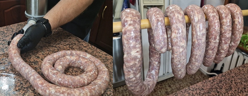 Napełnianie kiełbasy.